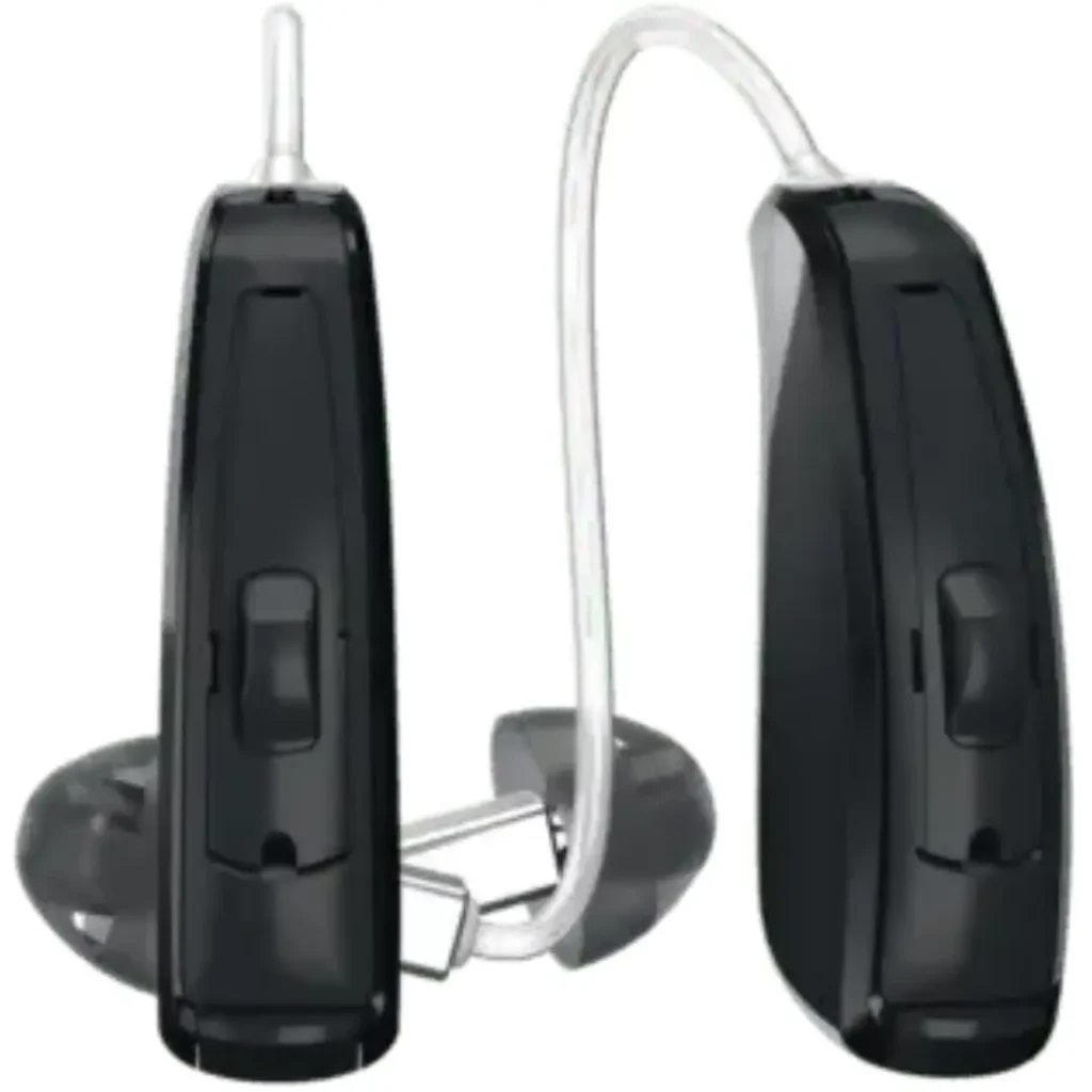 ReSound hearing aids stand on a white background.