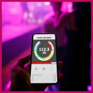A sound-level phone app shows the decibels at a fireworks show. 