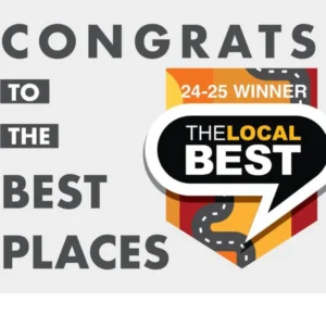 The words “Congrats to the best local places” sit next to the symbol for “The Local Best.” 