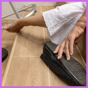 Hands show that a person has fallen on the stairs. 