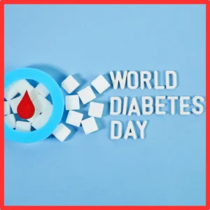 A picture says "World Diabetes Day" and shows white squares in a circle.