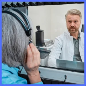 A woman gets her hearing checked. 