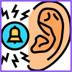 A cartoon ear has a bell next to it to show tinnitus. 