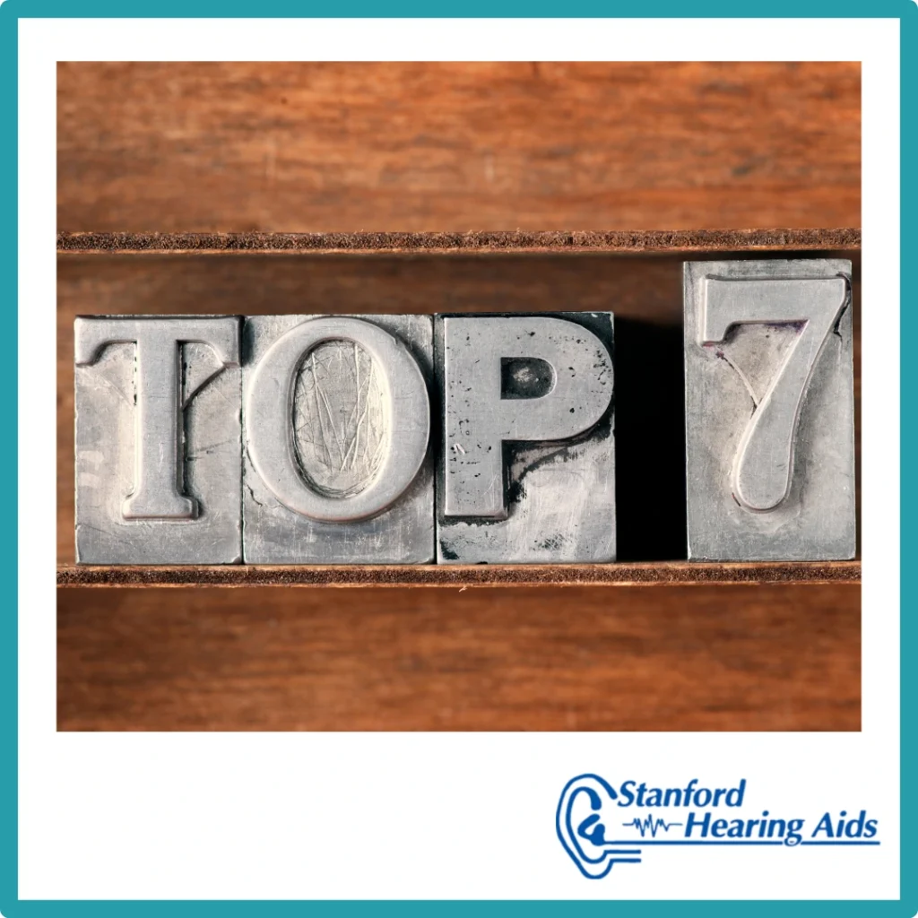 Metal letters say, "Top 7" on a wood background.