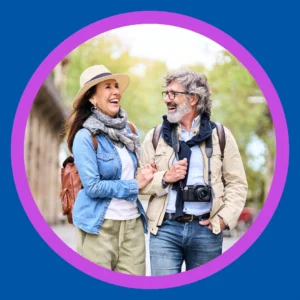 A couple enjoys a walk outside. 