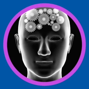 The silhouette of a head shows gears in the brain area. 