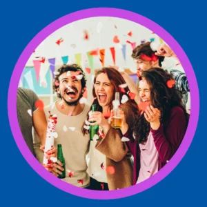 Friends celebrate at a party. 