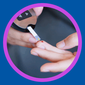 A person pricks their finger to test their blood sugar. 