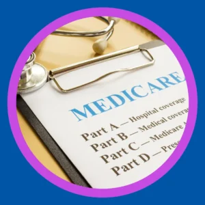 A clipboard shows all the parts of Medicare.