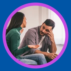 A couple has a conversation. 