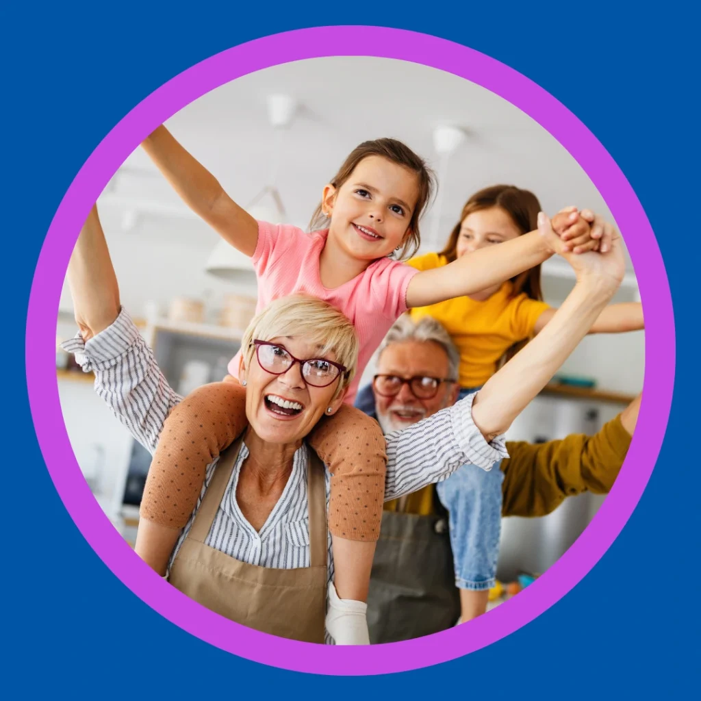 Grandparents have fun with their granddaughters.