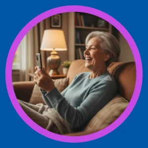 A woman smiles while talking on the phone. 