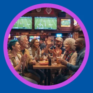 Friends enjoy a football game at a sports bar. 