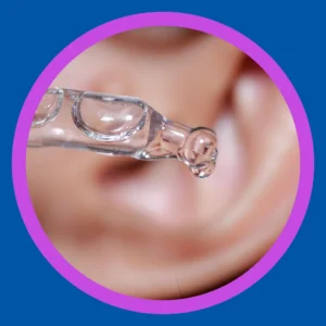 A drop of water is in front of an ear.