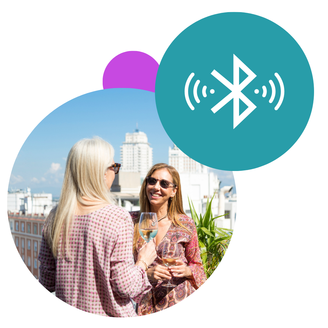 bluetooth logo and woman with hearing aids
