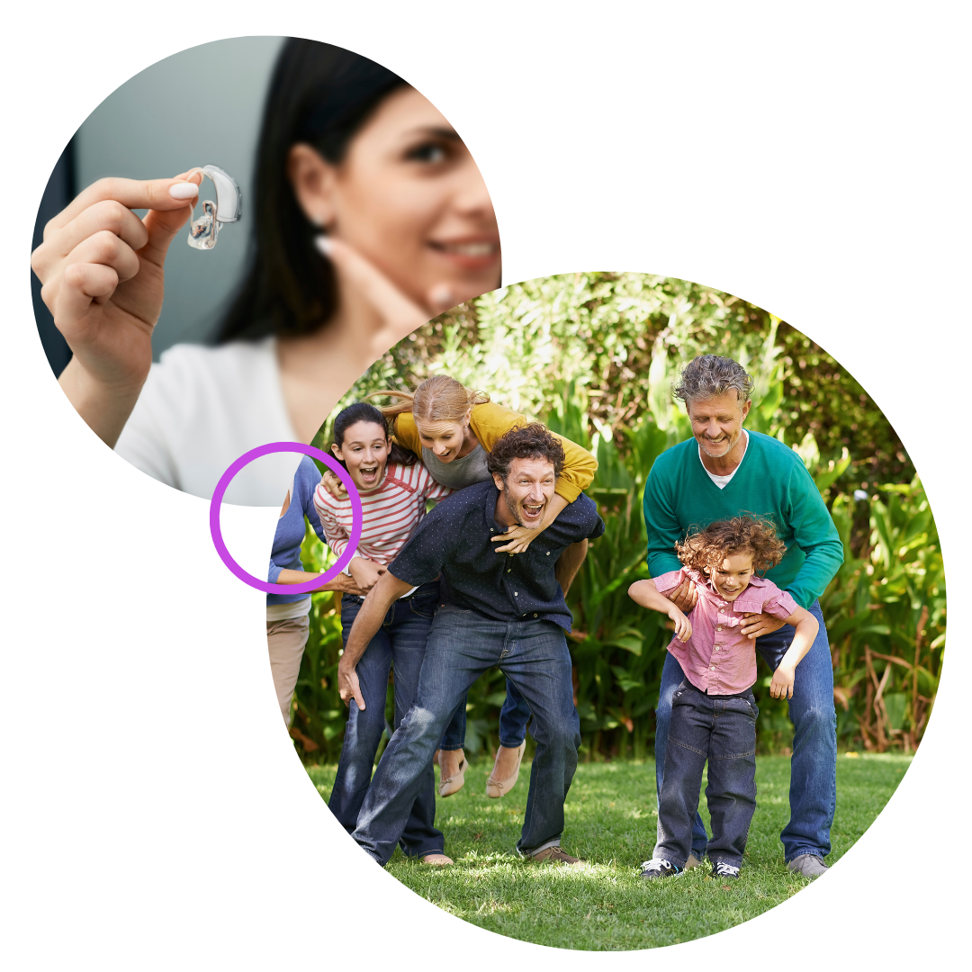 TruHearing Aids - image 4 family having fun with image of hearing aid next to it